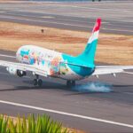 Awesome Livery Stunning Landing Luxair Boeing 737 At Madeira Airport